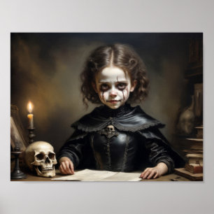 Poster Criança bruxa maldita de caveiras em vestido vitor