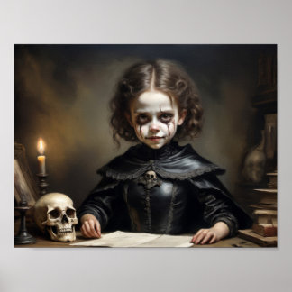 Poster Criança bruxa maldita de caveiras em vestido vitor