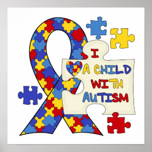 Pôster Criança com a fita da consciência do autismo