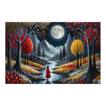 Criança com casaco vermelho explorando floresta ca
