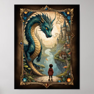 Poster Criança fantástica e dragão