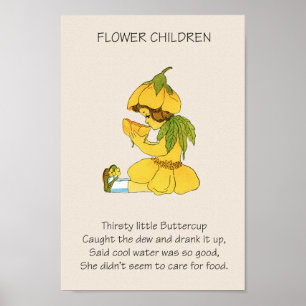 Poster Criança Flor do Livro de Histórias Antigo BOTÃO-DE
