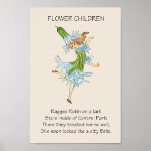 Poster Criança Flor do Livro de Histórias Antigo RAGGED R