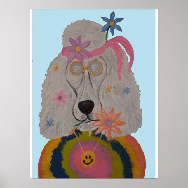 Poster Criança Flor Poodle Hippie (Frente)