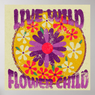 Poster Criança Flor Silvestre Viva Floral Vintage Retro H