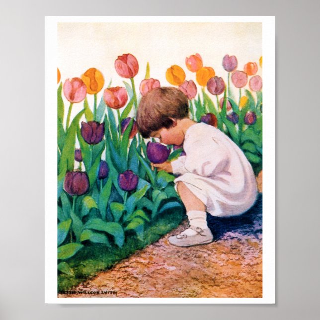 Poster Criança no Jardim Flor de Tulip, Jessie Willcox Sm (Frente)