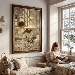 Pôster Criança Vintage lendo um livro, Jessie Willcox Smi