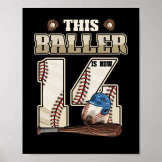 Poster Crianças 14 Birthday Baseball Boy de catorze anos