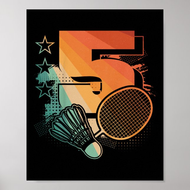 Poster Crianças 5 de Aniversário do Garoto Badminton Joga (Frente)