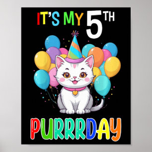 Poster Crianças 5 de Aniversário Garota de Gato Camisa Qu