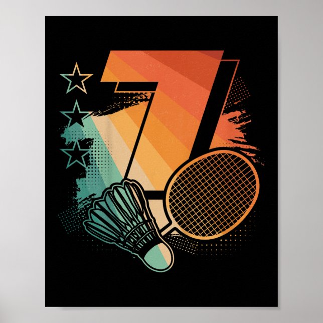Poster Crianças 7 Birthday Boy Badminton Player Badminton (Frente)