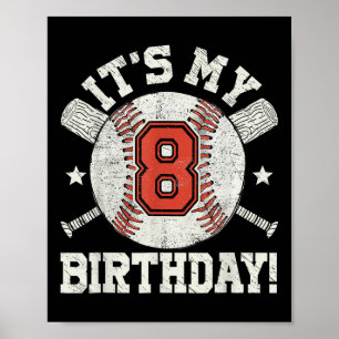 Poster Crianças 8ª Festa de aniversário de Baseball Boys