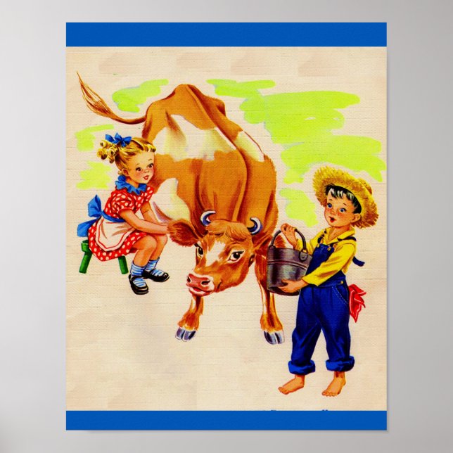 Pôster crianças adoráveis com vaca adorável (Frente)