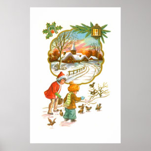 Pôster Crianças alimentando as aves