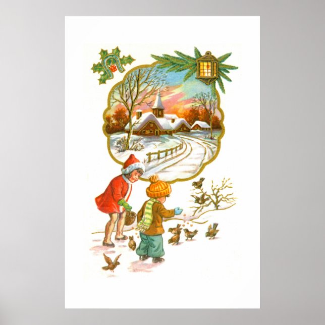 Pôster Crianças alimentando as aves (Frente)