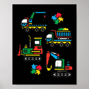 Poster Crianças Autismo Construção de Caminhões Escavato