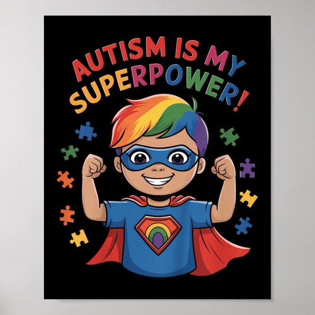 Poster Crianças Autismo É Meu Super Poder Super Herói Aut (Frente)