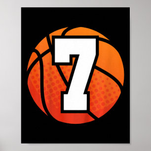 Poster Crianças Basquete Aniversário 7 Número Sete Anos