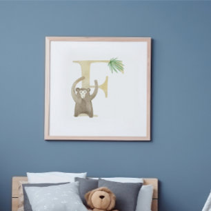 Poster Crianças Bastantes Monograma De MACACOS Animais F