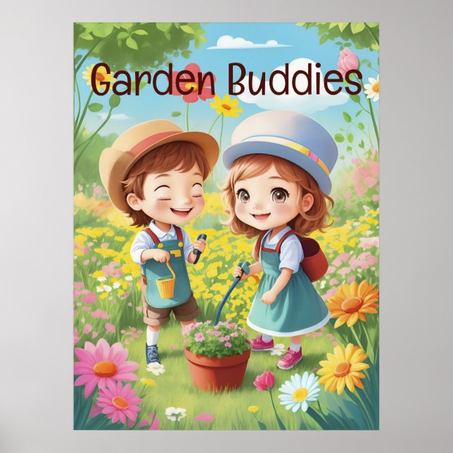 Poster Crianças Bonitas Gardening Divertido e Aproveitand (Frente)