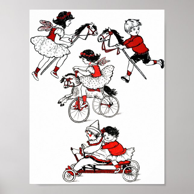 Poster Crianças Brincando com brinquedos Ilustração Vinta (Frente)