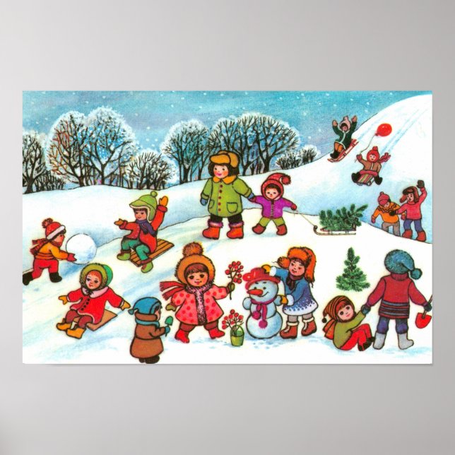 Pôster Crianças brincando na neve (Frente)