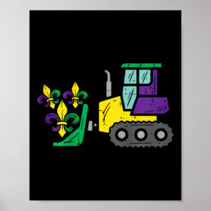 Poster Crianças Bulldozer Mardi Gras Cute Toddler Meninos