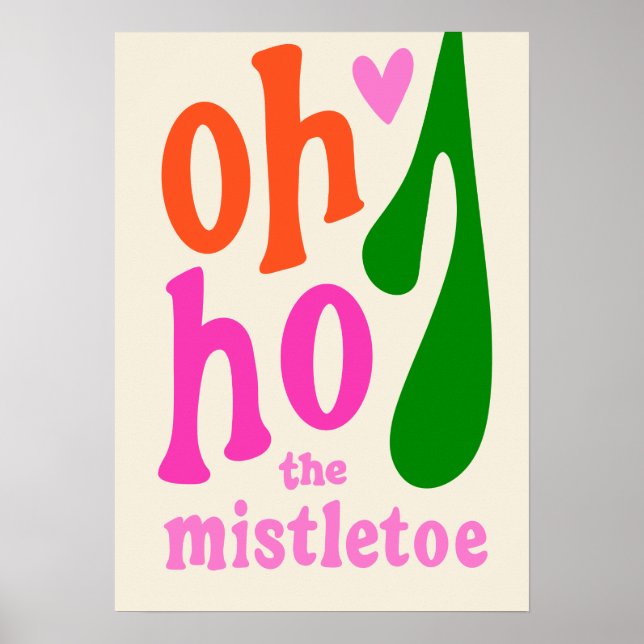 Poster Crianças cor-de-rosa retro Natal MistletoArt Impre (Frente)