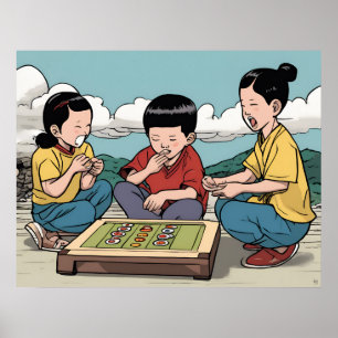 Poster Crianças Coreanas Brincando - Brinquedos para Cria