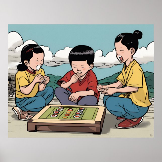 Poster Crianças Coreanas Brincando - Brinquedos para Cria (Frente)