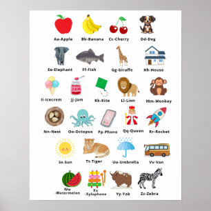 Poster Crianças Cute Alphabet ABC Learning Nursery Decor