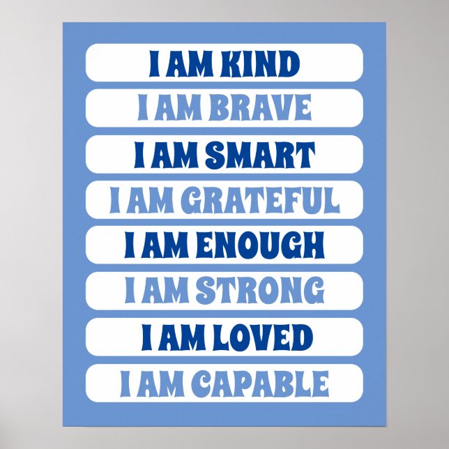 Poster Crianças Cute Blue Affirmations para decoração inf (Frente)