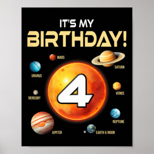 Poster Crianças Cute Solar System 4º Aniversário Quatro A