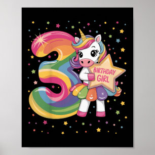 Poster Crianças de 3 anos Unicórnio 3º aniversariante
