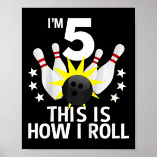 Poster Crianças de 5 anos de Boliche camisa Festa de aniv