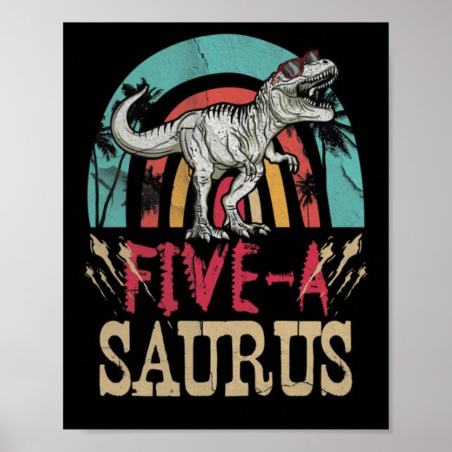 Poster Crianças de 5 anos Dinossauro 5 de aniversário T R (Frente)