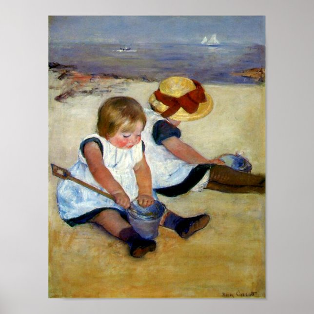 Pôster Crianças de Cassatt na praia (Frente)