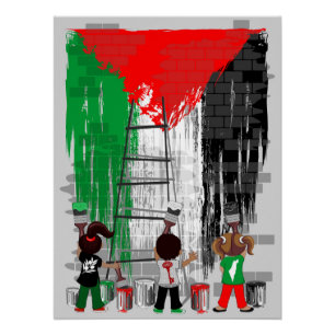 Pôster Crianças de Gaza Pintando a Bandeira da Palestina