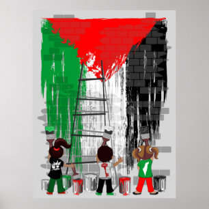 Poster Crianças de Gaza Pintando a Bandeira da Palestina