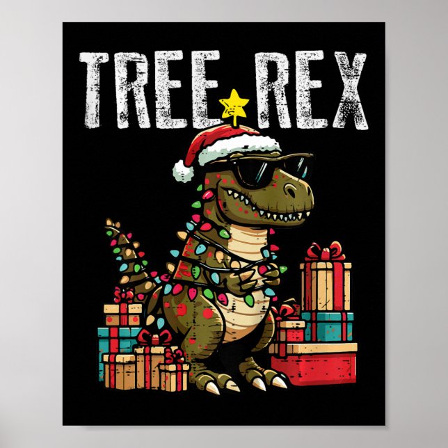 Poster Crianças de Natal Árvore de Dinossauro Rex Xmas Tr (Frente)
