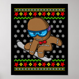 Poster Crianças de Natal Gingerpão Homem Snowboard Snowbo
