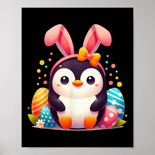 Poster Crianças de Páscoa de coelhinho de pinguim Meninas (Frente)