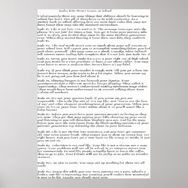 Pôster Crianças de Regras Não Aprenderão (Frente)