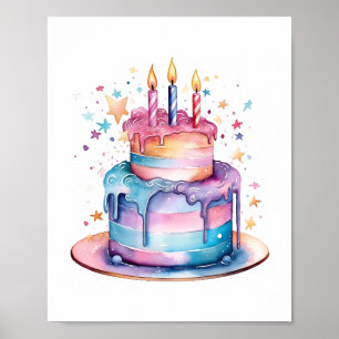 Poster Crianças Desejos de Noite Mágico - Bolo de Aquarel