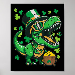 Poster Crianças Dia de São Patrício Dinossauro São Pattys