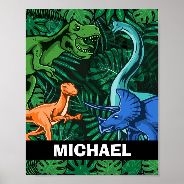Poster Crianças Dinossauras Personalizáveis Dino Jurassic (Frente)