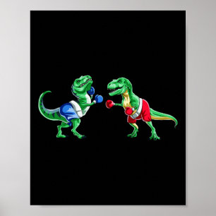 Poster Crianças Dinossauro Boxando T Rex T Camisa Present