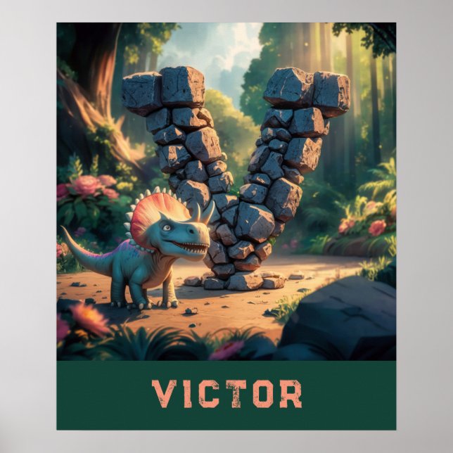 Poster *~* Crianças Dinossauro Monograma AP71 - Letra V (Frente)