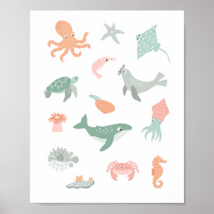 Poster Crianças do berçário de animais marinhos