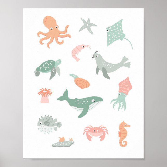 Poster Crianças do berçário de animais marinhos (Frente)